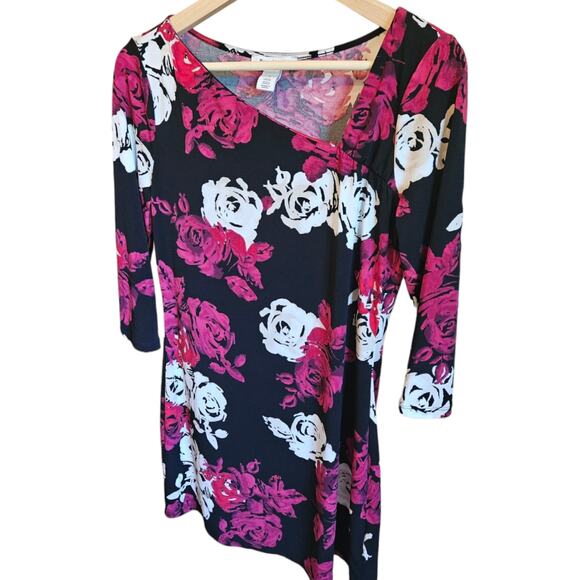 White House Black Market Tunic Stretch Asymmetrical Neckline Floral Women Small - Picture 2 of 7